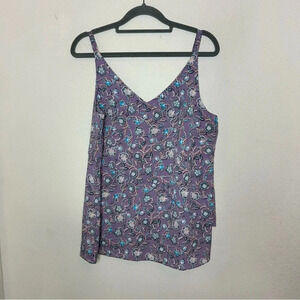 CAbi Purple Sleeveless Blouse with Floral Design Size Small
